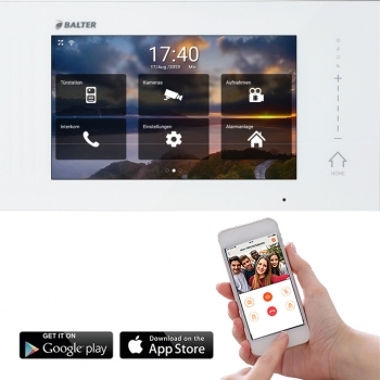 WLAN Video Türsprechanlage in Aufputzform  mit Smartphone App für 3 Familienhaus mit Bewegungsmelder, 3x Monitore, Balter ERA WLAN