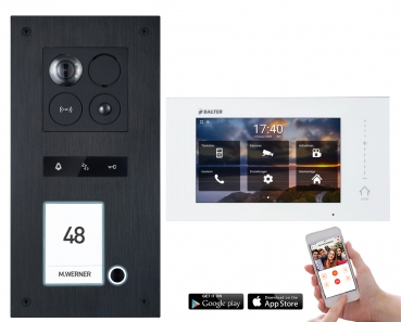 Video Türsprechanlage mit Smartphone App für 1 Familienhaus mit Bewegungsmelder, 1x Monitor, Balter ERA WLAN