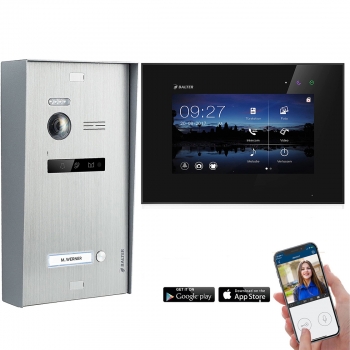 BALTER EVO Aufputz Video Türsprechanlage 2-Draht BUS für 1-Familienhaus mit 7" WiFi Touchscreen Monitor in Schwarz und Hauptstromverteiler