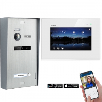Aufputz WLAN Video Türsprechanlage BALTER EVO 2-Draht BUS für 1-Familienhaus mit 4x Touchscreen 7 Zoll Monitor in Schwarz