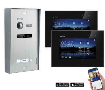 BALTER EVO Aufputz Video Türsprechanlage 2-Draht BUS für 1-Familienhaus  2 x 7" WiFi Touchscreen Monitor in Schwarz und Hauptstromverteiler
