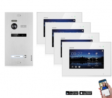 WLAN Video Türsprechanlage BALTER EVO 2-Draht BUS für 1-Familienhaus mit 4x Touchscreen 7 Zoll Monitor