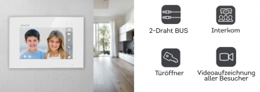 BALTER EVO Aufputz Video Türsprechanlage 2-Draht BUS für 1-Familienhaus mit 7" Touchscreen Monitor und Hauptstromverteiler