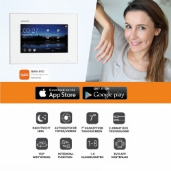 WLAN Video Türsprechanlage BALTER EVO 2-Draht BUS für 1-Familienhaus mit 4x Touchscreen 7 Zoll Monitor in Weiß