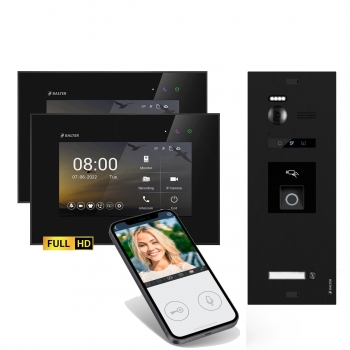 HD WIFI Video Türsprechanlage mit Fingerprint & RFID BLACK BALTER EVO für 1-Familienhaus mit 2x Monitor