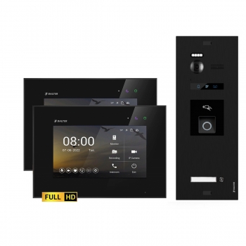 HD Video Türsprechanlage mit Fingerprint BLACK BALTER EVO für 1-Familienhaus mit 2x Monitor