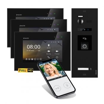 HD WIFI Video Türsprechanlage mit Fingerprint & RFID BLACK BALTER EVO für 1-Familienhaus mit 3x Monitor