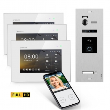 HD WIFI Video Türsprechanlage mit Fingerprint & RFID BALTER EVO für 1-Familienhaus mit 3x Monitor