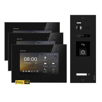 HD Video Türsprechanlage mit Fingerprint BLACK BALTER EVO für 1-Familienhaus mit 3x Monitor