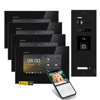 HD WIFI Video Türsprechanlage mit Fingerprint & RFID BLACK BALTER EVO für 1-Familienhaus mit 4x Monitor