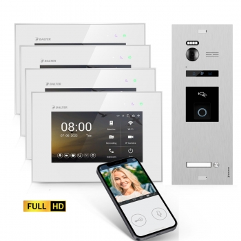 HD WIFI Video Türsprechanlage mit Fingerprint & RFID BALTER EVO für 1-Familienhaus mit 4x Monitor