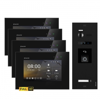 HD Video Türsprechanlage mit Fingerprint BLACK BALTER EVO für 1-Familienhaus mit 4x Monitor