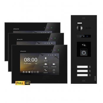 HD Video Türsprechanlage mit RFID & Fingerprint BLACK BALTER EVO für 3-Familienhaus