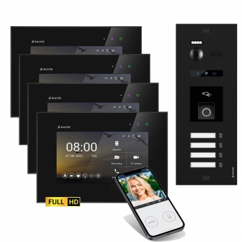 HD WIFI Video Türsprechanlage mit Fingerprint & RFID BLACK BALTER EVO für 4-Familienhaus