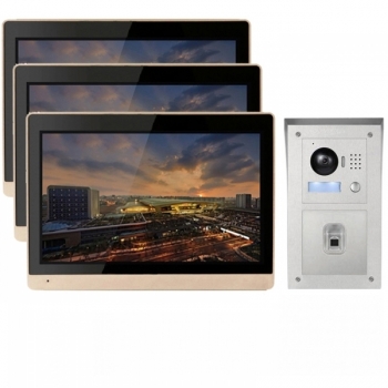 IP Video Türsprechanlage mit Fingerprint Aufputz-Außenstation und 3x10" LCD -3IPSET1001F