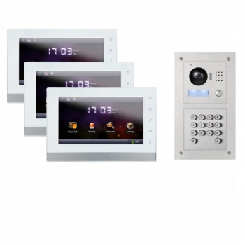 IP Video Türsprechanlage mit 3x7" LCD und Unterputz Außenstation mit Code-Funktion-3IPSET11C
