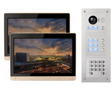 IP Videotürstation für 2-Familienhaus mit 2x10" LCD und Unterputz-Außenstation mit Code-Funktion-2IPSET1014C