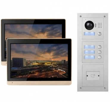 IP Videotürsprechanlage mit 2x10" LCD für 2-Familienhaus und Unterputz RFID-Außenstation-2IPSET1014R