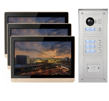 IP Videotürsprechanlage mit 3x10" LCD für 3-Familienhaus und Aufputz RFID-Außenstation-3IPSET1004R