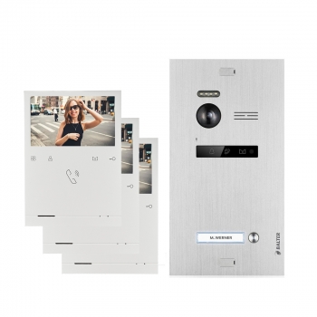Video Türsprechanlage BALTER EVO QUICK mit 3x 4,3 Zoll Monitor 2-Draht BUS  Türstation mit 150° Weitwinkel-Kamera für 1 Familienhaus