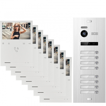 Video Türsprechanlage BALTER EVO QUICK für 8 Familienhaus mit 8x 4,3 Zoll Monitor 2-Draht BUS Türstation mit 150° Weitwinkel-Kamera