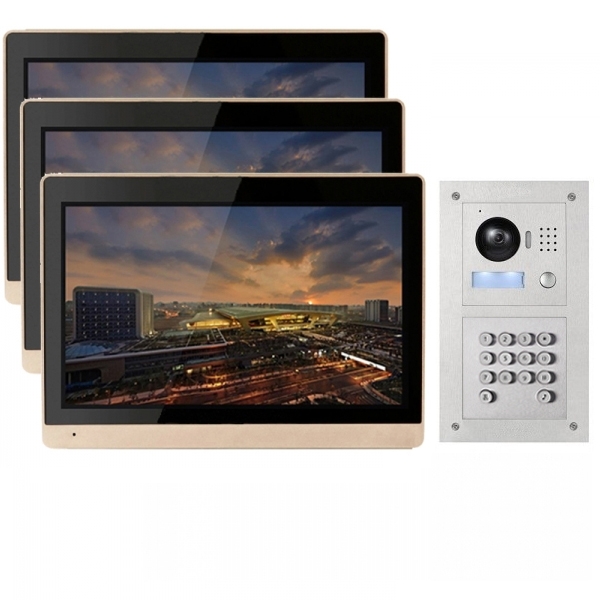IP Video Türstation mit 3x10" LCD und Unterputz-Außenstation mit Code-Funktion-3IPSET1011C