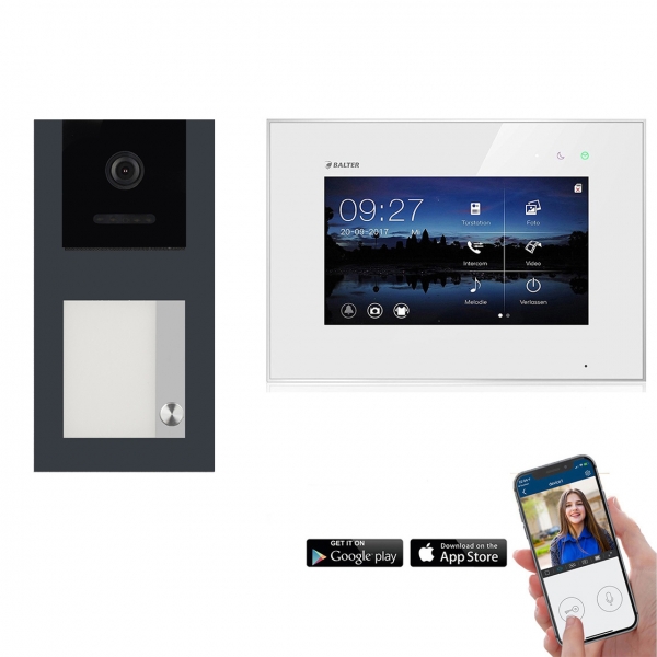 BALTER EVO WIFI Aufputz Video Türsprechanlage 2-Draht BUS für 1-Familienhaus mit 7" WiFi Touchscreen Monitor und Hauptstromverteiler