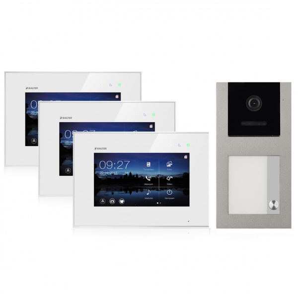 BALTER EVO Aufputz Video Türsprechanlage 2-Draht BUS für 1-Familienhaus  3 x 7" Touchscreen Monitor und Hauptstromverteiler_1