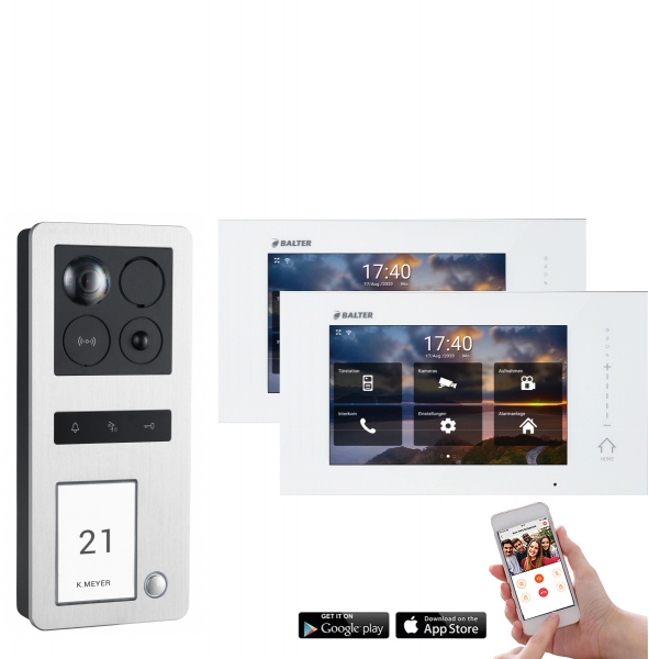Balter ERA WLAN Video Türsprechanlage Aufputz für 1 Familienhaus  mit 2x Monitoren mit Smartphone App, Bewegungsmelder