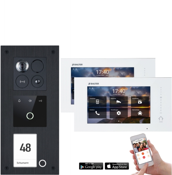Balter ERA Video Türsprechanlage mit Fingerprint für 1 Familienhaus mit 2x 7" Monitor