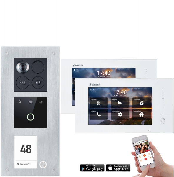 Balter ERA Video Haussprechanlage mit Fingerprint für 1 Familienhaus mit 2x 7" Monitor