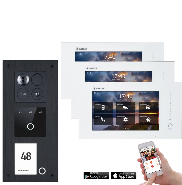 Balter ERA Video Wechselsprechanlage mit Fingerprint für 1 Familienhaus mit 3x 7" Monitor