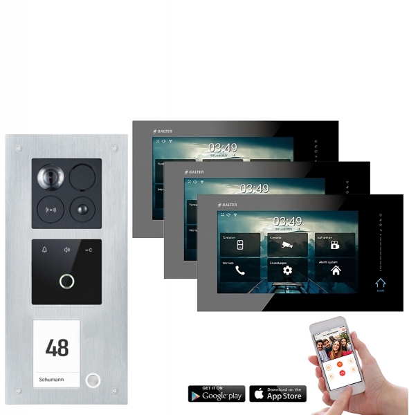 Balter ERA Video Wechselsprechanlage mit Fingerprint für 1 Familienhaus mit 3x 7" Monitor