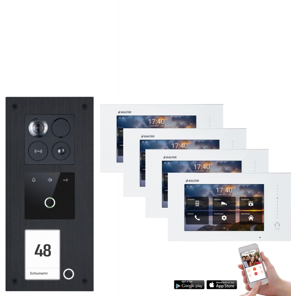 Balter ERA Video Sprechanlage mit Fingerprint für 1 Familienhaus mit 4x 7" Monitor