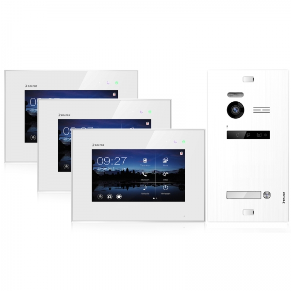 Video Sprechanlage BALTER EVO 2-Draht BUS für Einfamilienhaus mit 3x 7" Displays in Weiß