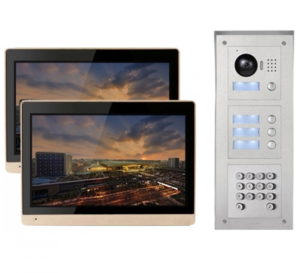 IP Videotürsprechanlage für 2-Familienhaus mit Code-Funktion Aufputz-Außenstation und 2x10" LCD -2IPSET1004C