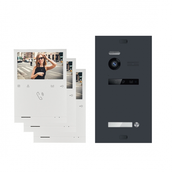 Video Türsprechanlage BALTER EVO QUICK mit 3x 4,3 Zoll Monitor 2-Draht BUS  Türstation mit 150° Weitwinkel-Kamera für 1 Familienhaus