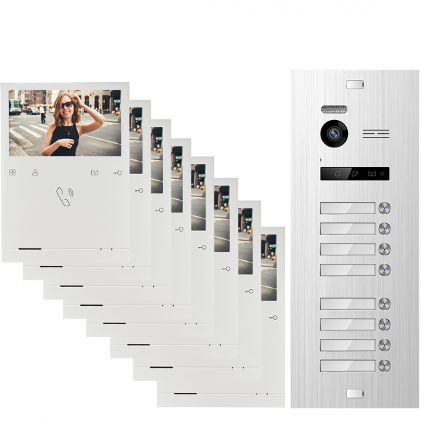 Video Türsprechanlage BALTER EVO QUICK für 8 Familienhaus mit 8x 4,3 Zoll Monitor 2-Draht BUS Türstation mit 150° Weitwinkel-Kamera