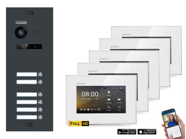 HD WLAN Video Türsprechanlage BALTER EVO für 6-Familienhaus mit Smartphone App