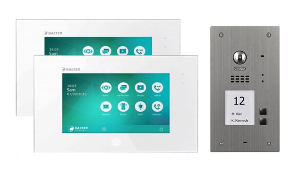 Tu¨rklingel mit Kamera 170° 2-Draht BUS mit 7" BALTER Display und Zoom Funktion für 2-Familienhaus