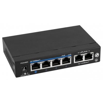 4x PoE Netzwerk Switch, 2x Uplink-Ports, 60W, CCTV-Modus, Metallgehäuse