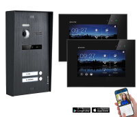 BALTER EVO Aufputz Video Türsprechanlage 2-Draht BUS für 2-Familienhaus  2 x 7" WiFi Touchscreen Monitoren in Schwarz